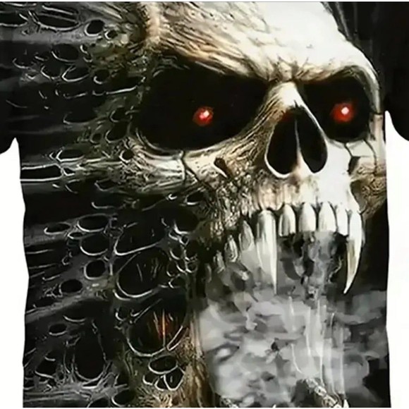 New Horror Skull 3D Printed Retro Casual Short-Sleeved Elastic Breathable Quick- - Picture 5 of 6